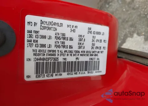 2003 Dodge Durango Slt z USA, uszkodzony, nr VIN 1D4HR48N33F573625